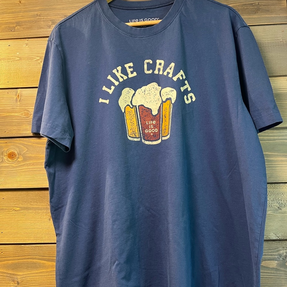 Life Is Good Navy T-Shirt with Beer Graphic